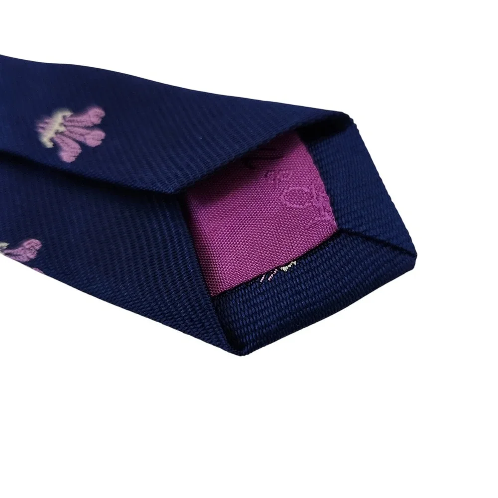 Turnbull & Asser Men's Tie Navy Blue Fleur De Lis Silk Necktie Formal England